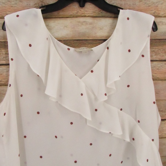 LOFT Tops - White Ruffle Accent Sleeveless Blouse XL